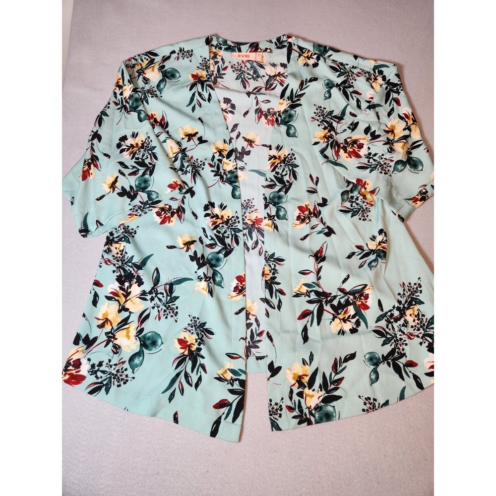 EVRI Womens Mint Green Floral Open Front Kimono Wrap Cardigan Plus Size 0X